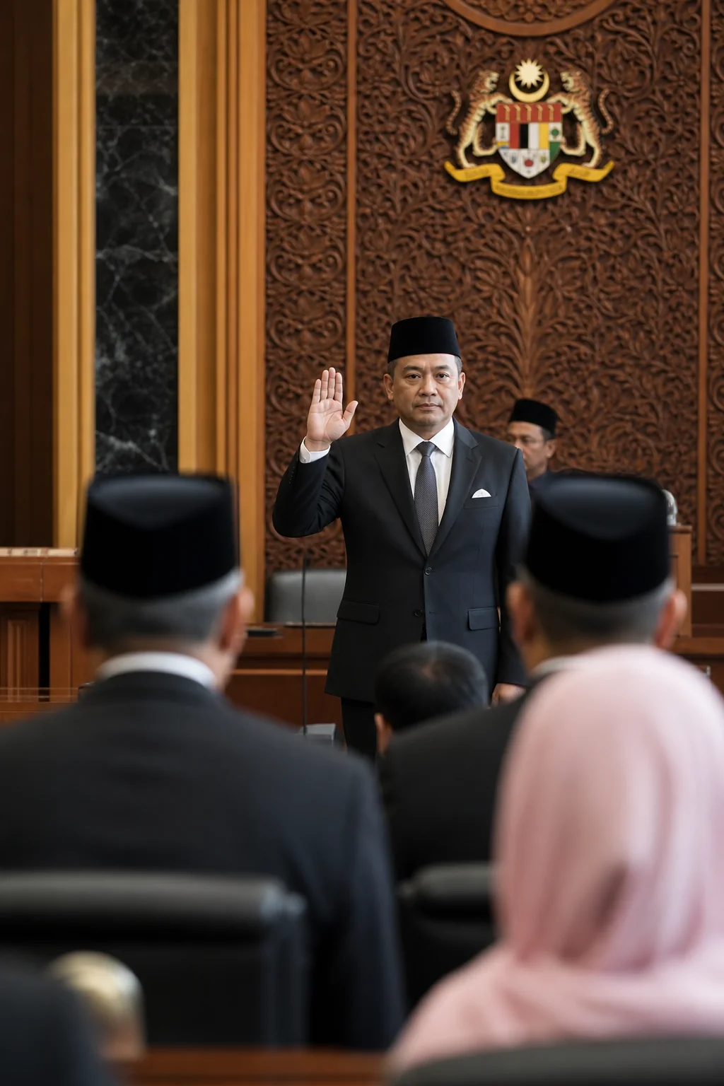 Amanah mendahului darjat — Sut hitam rasmi · tali leher grafit